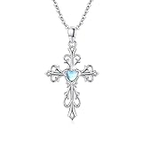 Silikepa Cross Necklace for Women, 925 Sterling Silver, Cross Pendant Necklace with Moonstone, Christian Jewelry, Gift for Women