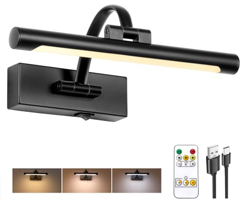 Image of Tassuowell Battery Powered Picture Light with Remote and Timer,Full Metal Art Light with Swing Arm,12 Inch Dimmable,3CCT in One, Rechargeable Wall Lights for Display, Artwork, Canvas,Hallway