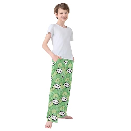Boys' Pants Cartoon Panda Leaf Long Bottoms Jogger Pants Elastic Waist Trousers with Pockets S-XL4