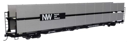 Walthers Mainline 910-8121 HO Scale 89' Flatcar w/Bi-Level Shielded Auto Rack - Ready to Run - Norfolk & Western Rack & Flatcar #412007