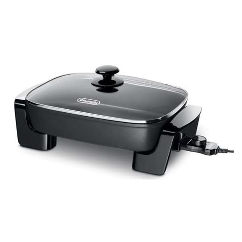 De’Longhi Electric Skillet with Tempered Glass Lid, 16″ X 12″, Black