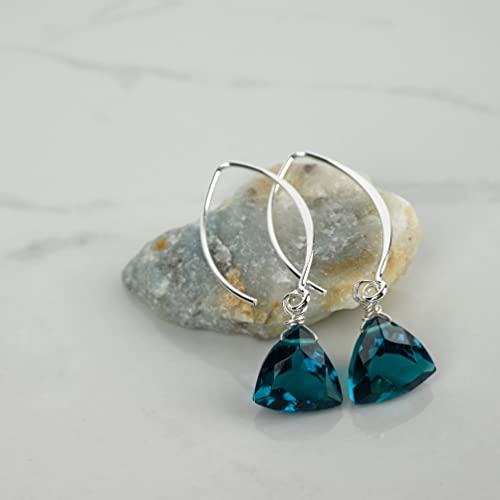 Peacock Blue Quartz Trillion Sterling Silver Earrings3