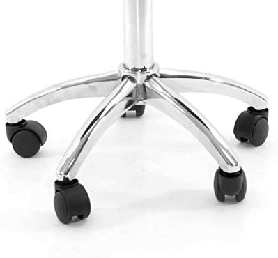 Close-up of the five-star chrome base with black caster wheels attached.