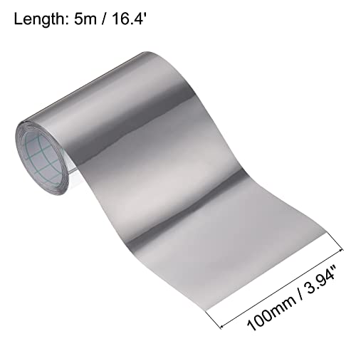 Image of uxcell Waterproof Peel and Stick Decorative Tape Self Adhesive 3.94 inch W x 16.4'L PVC Removable Tape for Wall Edge Glossy Silver Tone (Thickened Style)