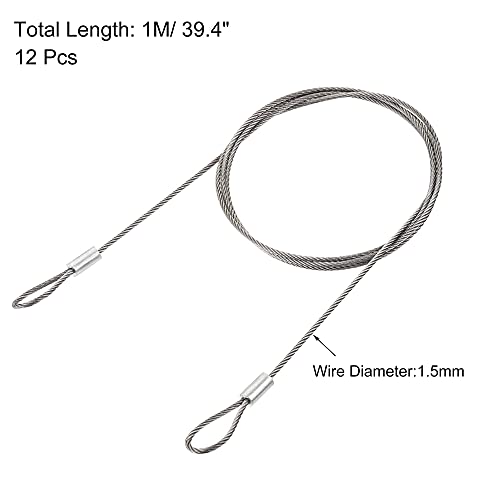 Image of uxcell Picture Hanging Wire Kit, 12pcs 1M Double Ring Hanging Wire for Home Picture Art Gallery Picture Display Kit, Load 66 Lbs