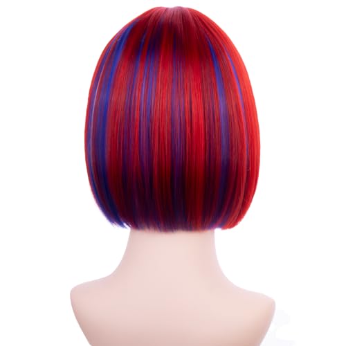 Image of PATTNIUM Blue Red White Wig with Bangs for Women Girls 4th of July Short Bob Wigs Fourth of July Party Heat Resistant Synthetic Wig(Small Net)