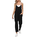 Latzhose Damen Arbeitshose Lose Ausgebeult Ärmellose Overalls Frauen Einstellbar Lätzchen Hose Zwanglos Damen Jumpsuit Langes Weites Bein Spielanzug Hose mit Großer Tasche Baumwolle Strampler AU1