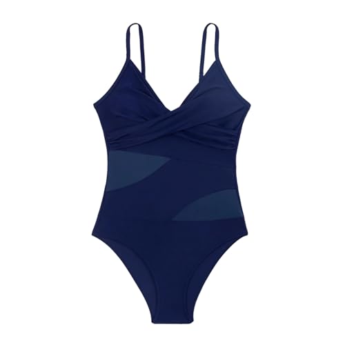 Costume Olimpionico Donna Costumi Intero Nero Costume da Bagno Monospalla per Donna Costumi da Bagno Sexy in Rete con Ritaglio a Copertura Totale Piscina Intero Stampato (Blue M)