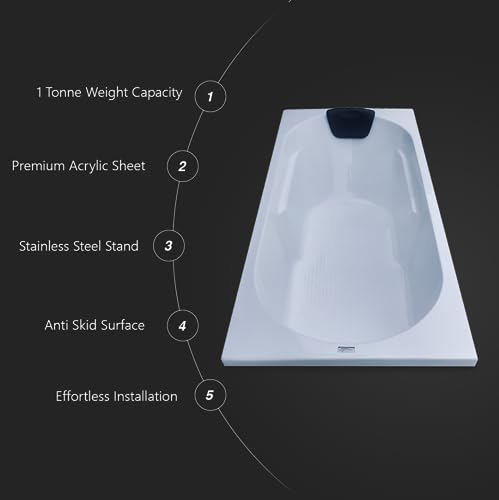 Image of MADONNA Divine Acrylic 5.5 feet Rectangular Bathtub (with Headrest) (White)