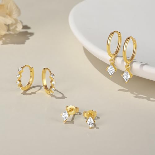 Gold Dainty Earrings Set For Women,14k Earring Stacks Gold Small Stackable Earrings,Cartilage Dangle Jewelry Hoop Earring Sets For Multiple Piercing,Birthday Ideas For Mom Friend Wife2