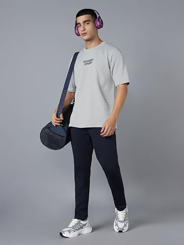 Image of TECHNOSPORT Men Printed Oversized Round Neck T-Shirt with COTFLEX, Dry Fit Sports Tee, Oversized Activewear T-Shirt for Gym, Running, Sports & Casual Wear