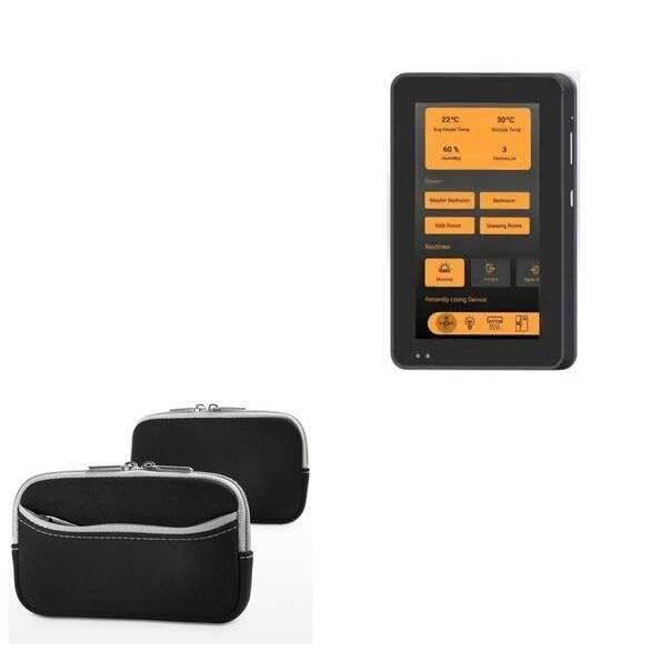 BoxWave Case Compatible with Geekland GK-Q5-POE (5 in) - SoftSuit with Pocket, Soft Pouch Neoprene Cover Sleeve Zipper Pocket - Jet Black with Grey Trim