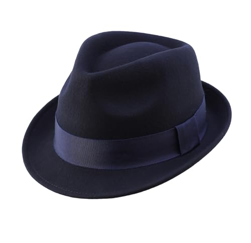 Decentron Men's Wool Felt Winter Hat Short Brim Fedora Hat Navy Blue Large