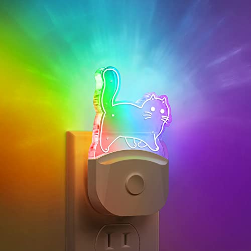 Image of DORESshop Cat Night Light [2 Pack], Kids Night Light with 8-Color RGB, Plug in, Dusk-to-Dawn Sensor, Rainbow LED Baby Night Light for Bathroom, Cute Room Decor,Boys Girls Gift