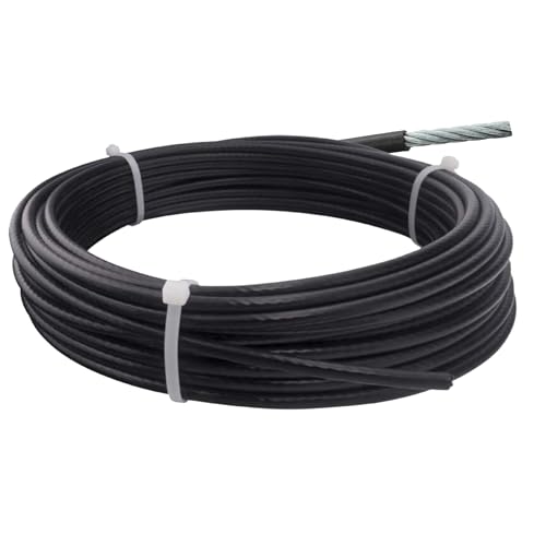 Image of Steel Wire Rope Premium Heavy Load Strength for Gym Machine Equipments, Professional Cable Machines, Mountain Climbing 20Mtrs Length (PU Black, 2MM)