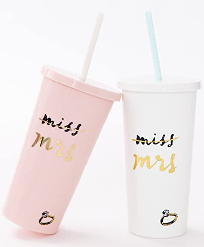 Kate Spade New York Acrylic Bridal Tumbler With Lid And Straw, 20 Oz Tumbler For Bride To Be, Slim Double Wall Tumbler, Miss To Mrs. (Blush) #TOP6