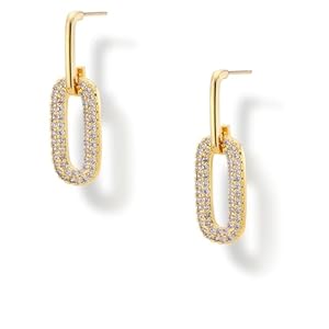 OZEL 14K Gold and Silver Plated Paperclip Earrings, Chain Link Earrings with Cubic Zirconia – Dangle, Hoop, Huggie, and Stud Gold Earrings for Women Gifts