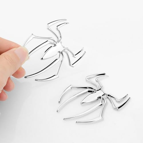Image of 3D Spider Chrome Emblems Badges Sticker Car Vehicle, Truck, Motorcycle, RV, Scooter, SUV, Door, Window, Room, Wall and More Decoration (2Pcs-Silver)
