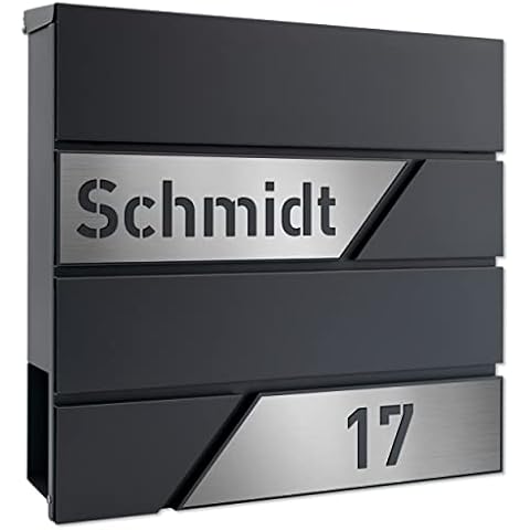 AlbersDesign - Personalisierter Design Briefkasten individuell mit Name/Anthrazit (RAL7016) - mit individuellen Edelstahl-Schildern Cover