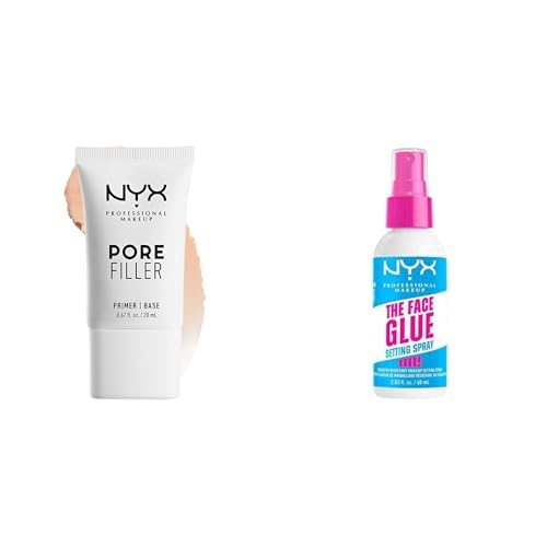 NYX Professional Makeup-Set für langanhaltendes Make-Up: Pore Filler Primer, Für ebenere Haut & Face Glue Fixierspray, Für bis zu 24H Halt