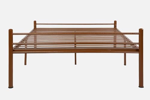 Image of Nivo Metal Queen Size Bed Without Storage | Sturdy Powder Coated Platform Bed Queen Size Cot for Bedroom Living Room|BrownWrought Iron Double Bed with Headboard & Footboard (75x60)
