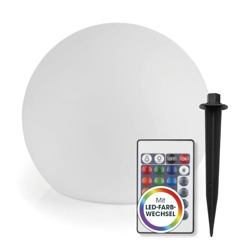 EASYmaxx LED Solarleuchte Kugel 40 cm | Solar Leuchte - stimmungsvoller Farbwechsel für wunderschöne Lichteffekte In & Outdoor | Solarleuchte inklusive Fernbedienung | Solarleuchte LED + 5 Leuchtmodi