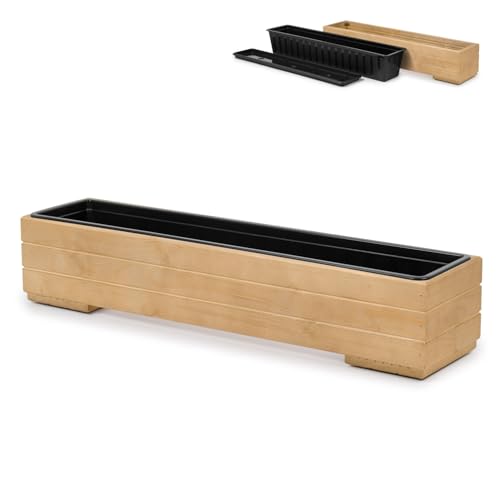 alfalux Blumentopf Outdoor Holz - Pflanzkübel Übertopf - Mit Einsatz und Untersetzer - 82 x 19,5 x 17 H cm 14 L Eiche 82DES1917EI