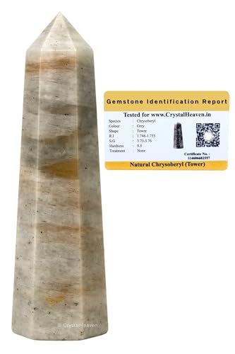 Image of Crystal Heaven Chrysoberyl Cat's Eye Crystal Tower Obelisk Point for Chakra, Healing and Balancing - AAA Grade Original Certified Gemstone Agate for Reiki Meditation Yoga Spiritual (2-3 Inches)