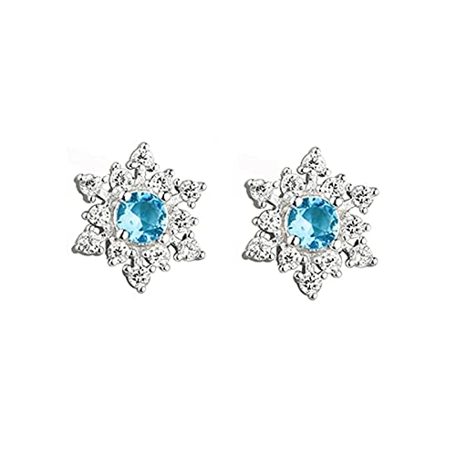 SLUYNZ Solid 925 Sterling Silver Sparkling Blue Crystal Snowflake Earrings Stud for Women Teens Pretty Snowflake Stud Earrings