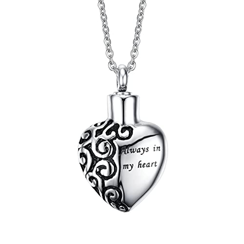 Ayoiow Collar de acero para mujer, plata y negro, collar con colgante en forma de corazón, collar para hombre