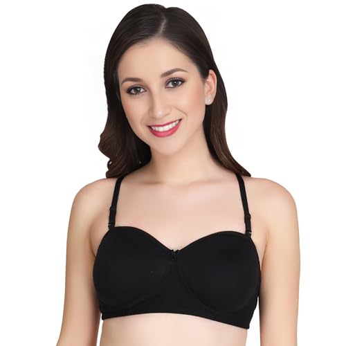 Image of Women Half Cup Padded Bra - Made of Pure Cotton Full Coverage Non Wired Seamless Pushup Soft Cup for T-Shirt Saree Dress Sports Garment for Daily Use Everyday