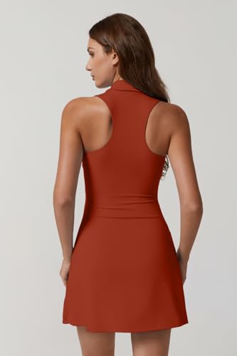 Image of QINSEN Womens Zip Front Tennis Dress Polo Collar Racer Back Workout Golf Dresses Build in Shorts with Pockets