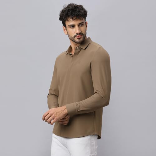 Image of HEKTOR Men's Hidden Button Shirt-Long Sleeve Bubble Check Shirt|Premium Nylon Blend, Regular Fit,Textured Smart