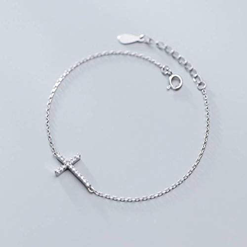 Pulsera de Plata S925, Joyería de Mano de Moda con Cruz de Diamantes Completos...