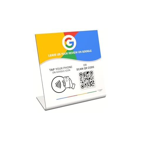 ARTSWAVE NFC White Acrylic Stand, 5.5 x 8 inches, for Google Review, Google Review Prompt Display Stand, QR Code, NFC Tap Elevate Customer, Boost Business Reviews, One Touch NFC Reviews Cover
