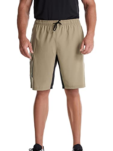 Vtuaol Men's Elastic Waist Cargo Shorts Comfy Relaxed Athletic Shorts With Pockets Khaki Us S #TOP6