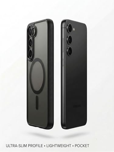 Image of amazon basics Designed for Samsung Galaxy S23 FE 5G Case | Strong Magnet Camera Protection Translucent Matte Hard Back Cover Compatible with Mag-Safe (TPU+Polycarbonate | Frost Black)