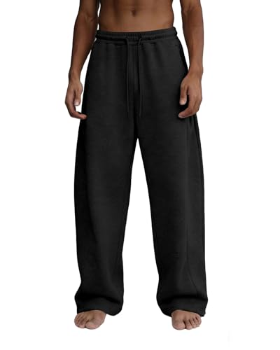Image of Men's Baggy Sweatpants Wide Leg Fleece Lounge Joggers with Deep Pockets | Soft 65% poly 35% cotton stretch blend, outer drawstring, open bottom, relaxed fit for gym, travel, errands and daily wear