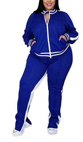 Tracksuits for Women Casual Jogging Sweat Suits Zipper Sweatshirt Long Slit Pants Tracksuit Sets Blue 4L