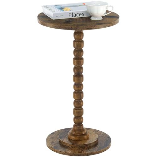 Round Side Table, Small End/Drink Table for Small Spaces, Modern Accent Tables with Solid Wood Leg for Bedroom, Living Room, Corners and Office (Rustic Brown)