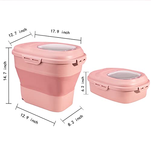 Sut 20 To 50 Lbs Pink Food Storage Container, Large Sealed Grain Container Storage With Airtight Locking Lid And Rolling Wheels, Leakproof Sealable Collapsible Large Rice Food Storage Container #TOP5