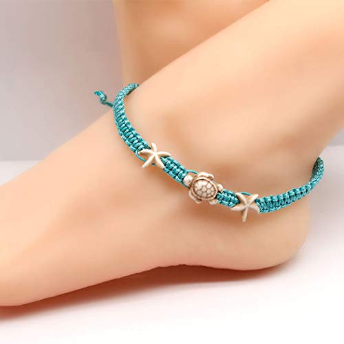 Preisvergleich Produktbild Jovono Boho White Turquoise Turtle Seestern Fußkettchen Perlen Fußkettchen Armbänder Mode Strand Fußschmuck für Frauen und Mädchen (grün)