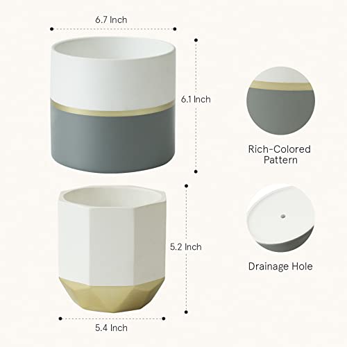 LA Jolie Muse White Ceramic Flower Pot Garden Planters 6.7 I