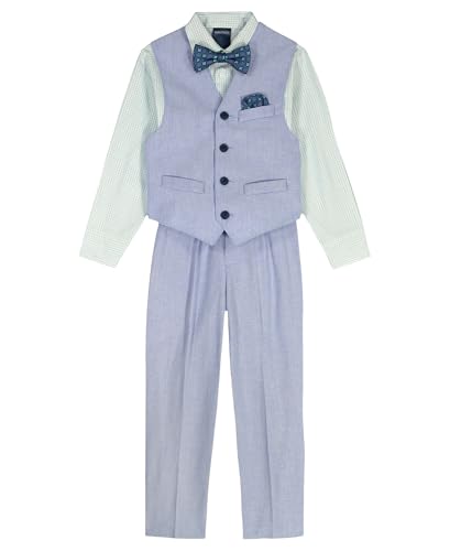 Image of Nautica Boys' 4-piece Formal Suit Set with Vest, Pants, Collared Dress Shirt, and Tie