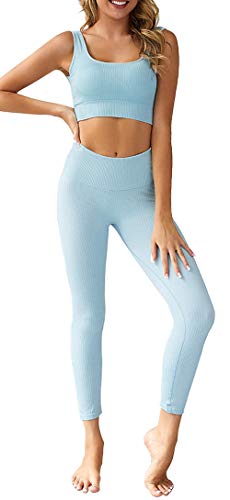Women\'s Workout Sets 2 Pieces Sets Seamless High Waist Yoga Leggings with Stretch Sports Bra Gym Activewear Set