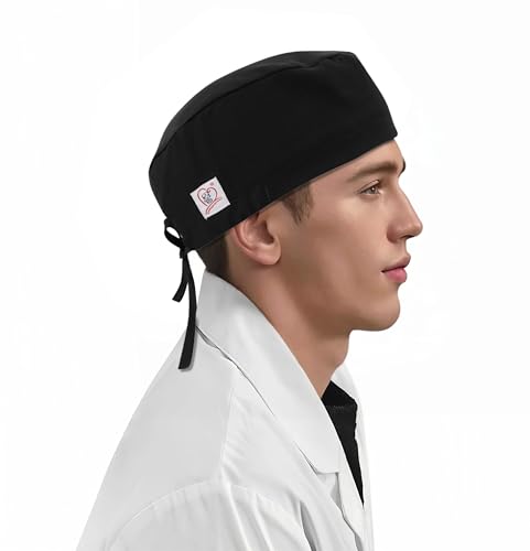 JONATHAN UNIFORM Gorro Quirurgico Dentista Mujer Hombre con Banda de Sudor, Gorro Sanitario Cordones Ajustable (Negro)