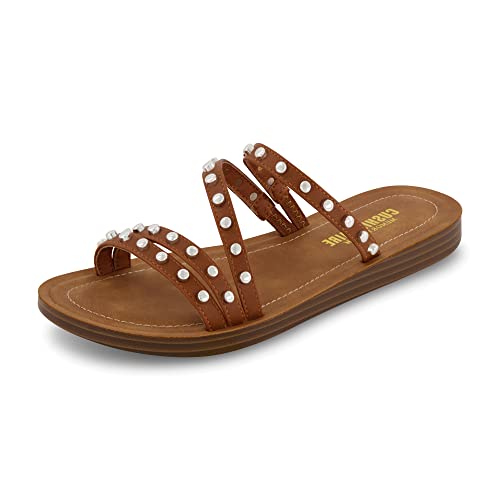 Tan Studded Slide Sandals
