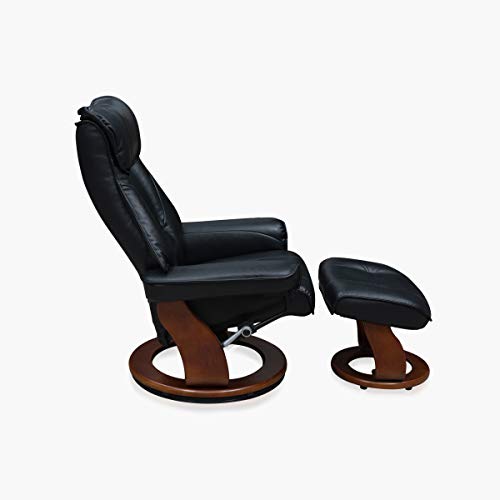 Image of Home Centre Silas Faux Leather 1-Seater Revolving Recliner with Footstool - Black