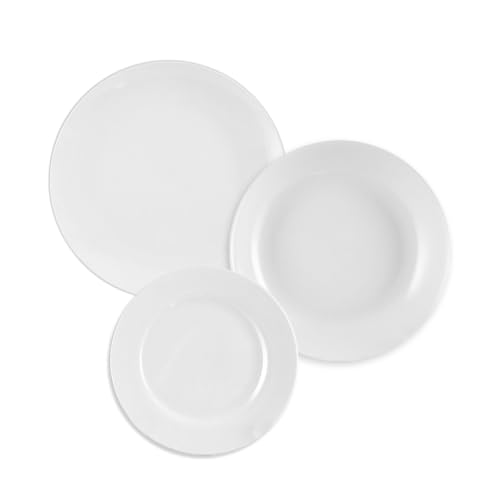 MA MAISON Servizio di Piatti da Tavola 18 pezzi Serie Home Bianco - Stoviglie per 6 Persone in Porcellana Piatto Fondo, Piano, da Frutta o Dolce Utilizzabili in Microonde e Lavastoviglie