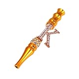 Douup Hookah Tips Mouthpiece, 26 Letters Hookah Accessories Shisha Nargila Hose Mouth Tips Cigarette Holder for Women Metal Colored Rhinestone Nozzles,K